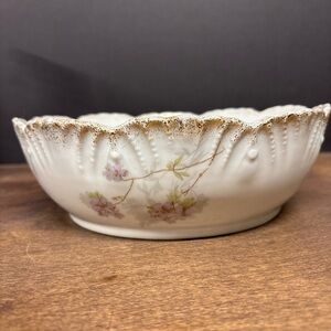 Floral Porcelain Decorative Bowl with Gold Rim